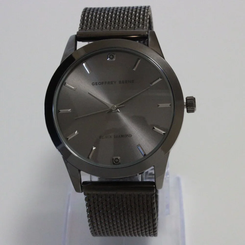 Geoffery Beene Men's Quartz Dress Watch Gun Metel Grey Milanese Bracelet 42mm